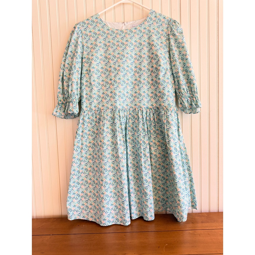 Anthropology English Factory Blue Floral Babydoll Peasant Mini Dress Size‎ L